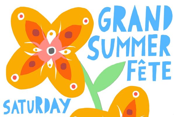 Orange flower and the words Grand Summer Fete